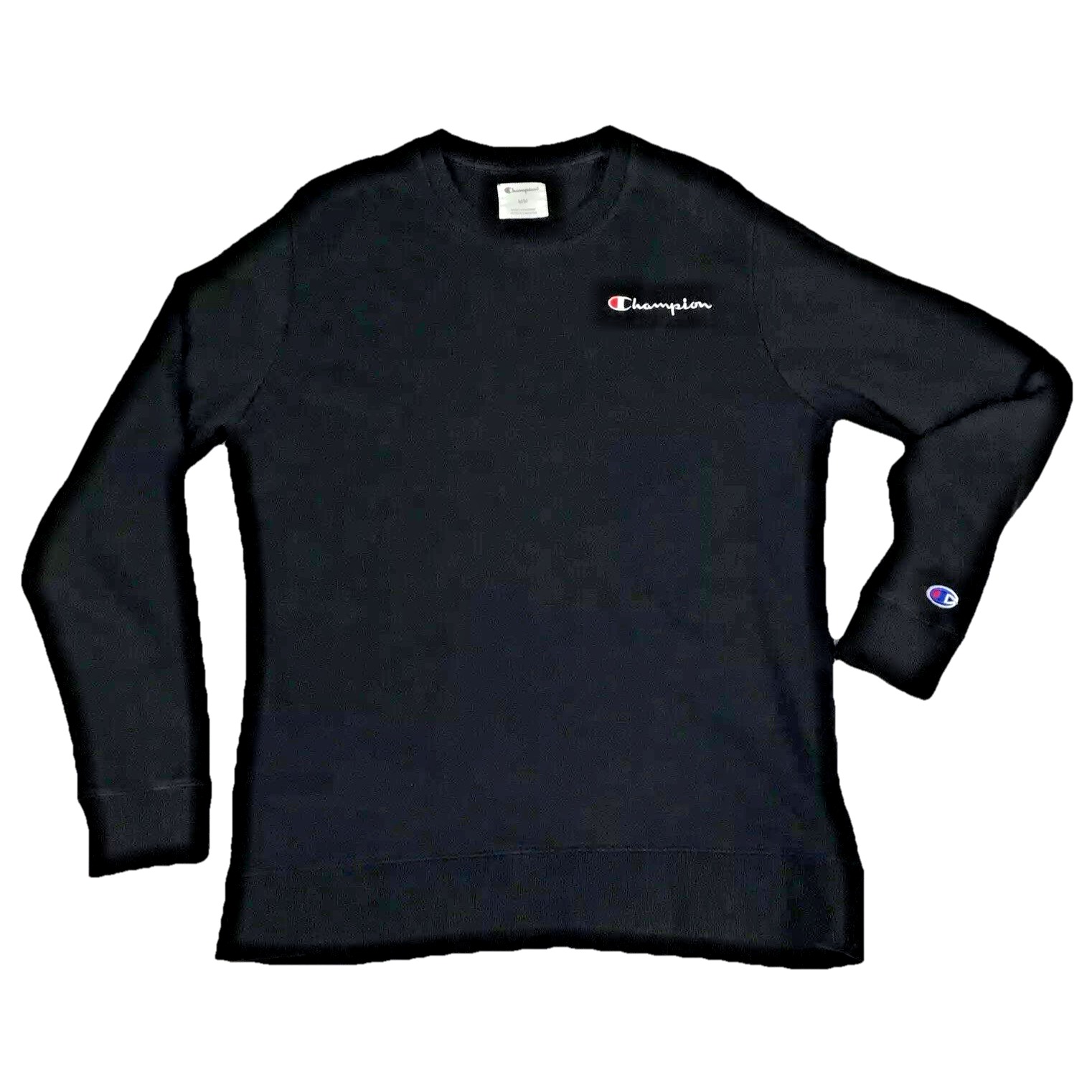 Champion Mens Crewneck Sweatshirt Medium Black Embroidered Logo Fleece 1470782